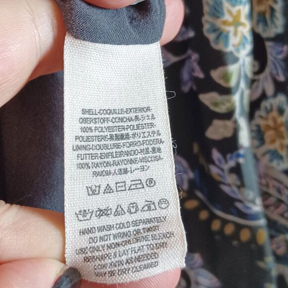 Free People Mini Dress S Gray Boho Floral Long Sleeve Crochet Yoke Lined Flowy - Picture 7 of 9